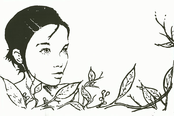 Bjork with flowers. Screen print