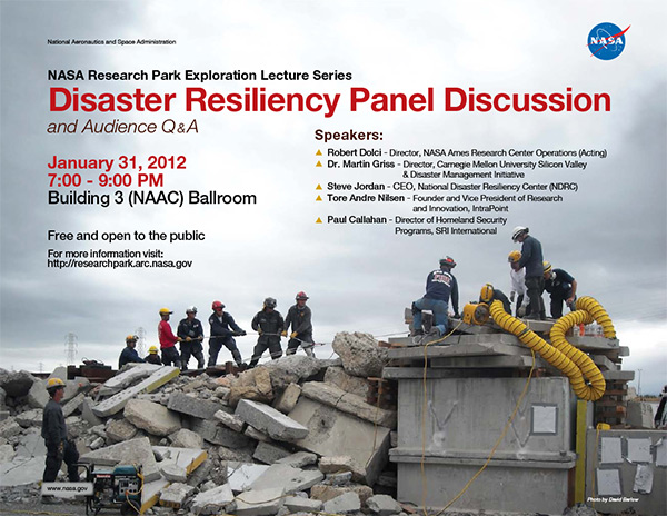 Disaster Resiliency poster showing a NASA DART drill