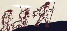 Journey, triptych silk screen print. Adventurers on a perilous trek.