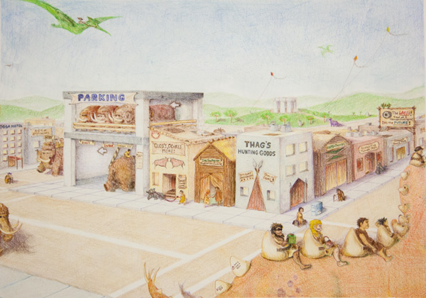 Blast from the past! Cityscape with a 'caveman' theme
